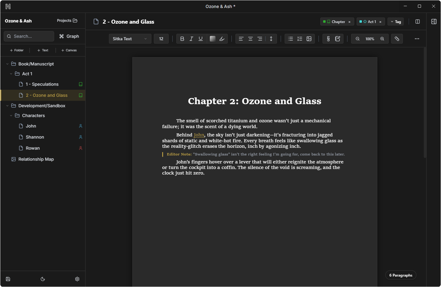 Novelative App Interface showing Split View